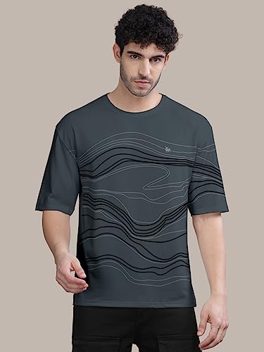 Image of BULLMER Peach Trendy Front Printed oversized Round Neck T-shirt for men