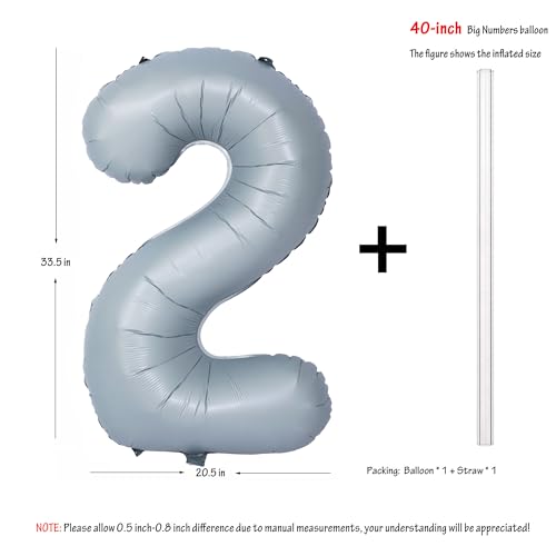 Image of 40 In Matte Gray Birthday Number Balloons 2 Helium Foil Mylar Balloon | Birthday Party Decorations Suitable For Boys' And Girls' Birthday Parties Anniversary celebration