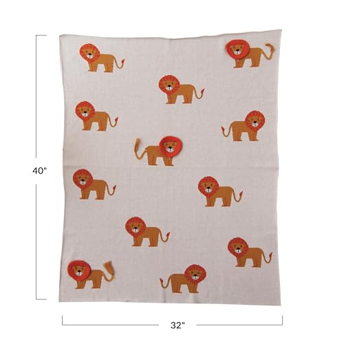 Image of Creative Co-Op Cotton Knit Baby Blanket with Lions, 40 inch L x 32 inch W