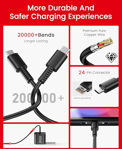 Image of 65W Switch 2 Charger with 6.6FT(2M) Cable - GaN3 AC Power Adapter for Nintendo Switch /OLED /Lite & Steam Deck /OLED, Original Quality, Supports 4K TV Mode, PD3.0 Fast Charger for PS4 Controller, Galaxy