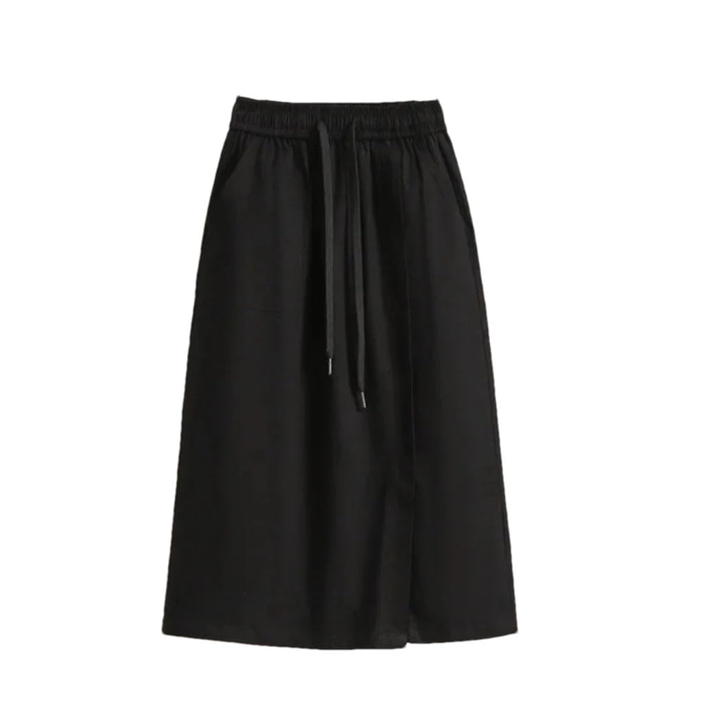 Mini jupe ample fendue en denim pour femme, taille élastique, couleur unie, jupes mi-longues
