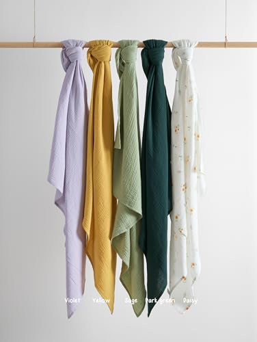 Image of Meracorallo Muslin Swaddle Blanket, 100% Cotton Receiving Blanket Soft and Breathable Swaddle Wrap for Baby Boys and Girls, Dark Green