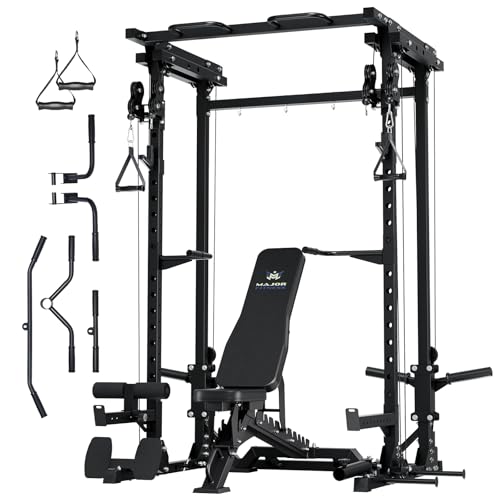 Image of MAJOR FITNESS Drone3 Power Rack, 2500lbs Multi-Function Home Gym Squat Rack with Dual Pulley System, Pull-Up Bar & J-Hooks, Heavy-Duty Steel Frame for Maximum Stability & Strength Training