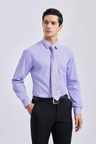 Image of HISDERN Mens Dress Shirt with Tie Pocket Square Set Classic Button Down Shirt Matching Tie Long Sleeve Shirts