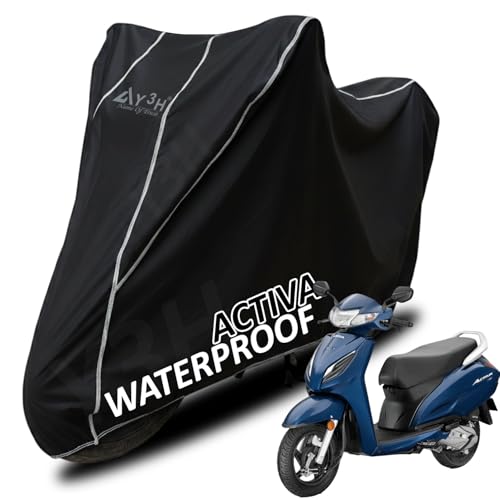 Image of Bike Body Cover for Activa 6g All Model Scooty Cover with Waterproof, Dust Proof, UV Rays Protective, Tripple Stitching & Lightweight Two Wheeler Covers - Black with Waterproof White Piping