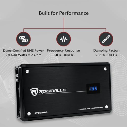 Image of Rockville Atom P60 2 Channel Car /ATV Amplifier, 1200W RMS, 4800W Peak