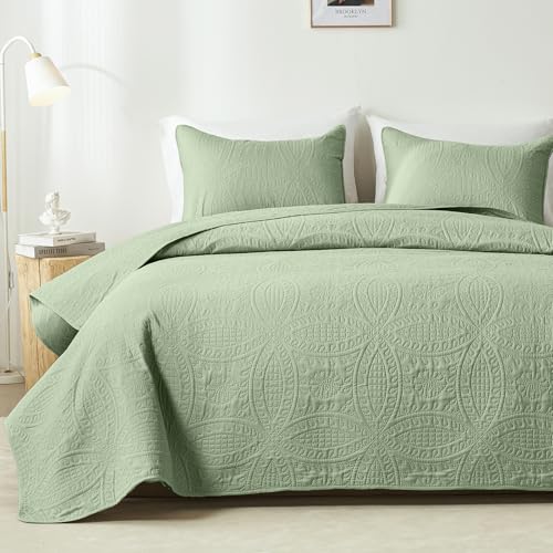 akkialla Twin Quilt Bedding Set,Sage Green Ultrasonic Quilt Set,Lightweight Soft Bedspread Coverlet,Modern Style Coin Pattern Bed Cover for All Seasons,2 Piece(1 Quilt,1 Pillow Sham)
