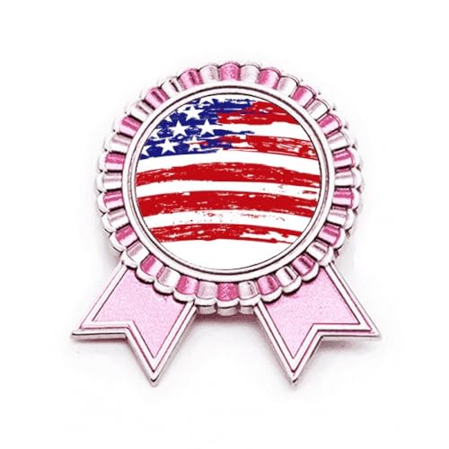Broche drapeau rose étoiles et rayures en métal de taille M aux finitions soignées