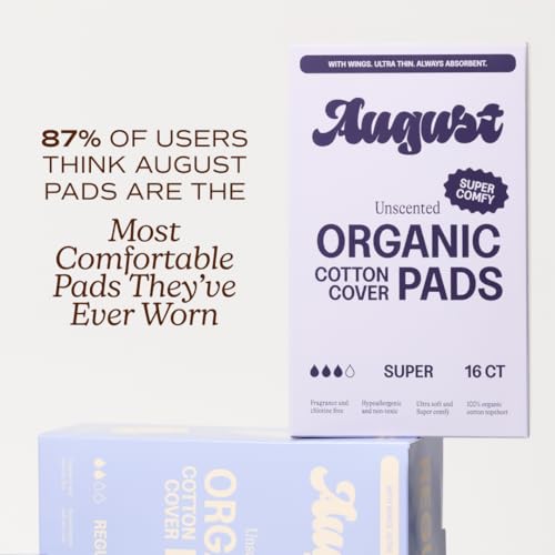 Image of August Super Cotton Menstrual Pads, 36-Pack Ultra Thin Pads with Wings, Hypoallergenic Sanitary Napkins with Organic Cotton Topsheet, Compostable Wrappers, Toxin Free, Fragrance Free