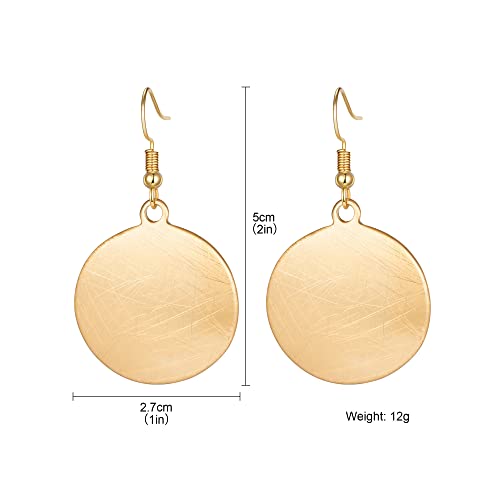 SUNLAND Handmade Teardrop Earrings with Brushed Finished Dangle Earring Brushed Gold Silver Rose Gold Colored Round Disc Shaped Drop Earring Hook Earring3