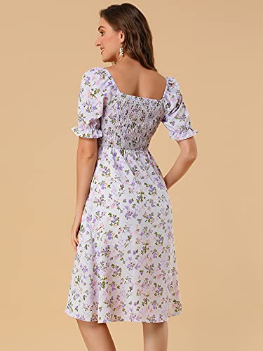 Image of Allegra K Women's Cottagecore Floral Dress Puff Sleeves Smocked Midi Dresses