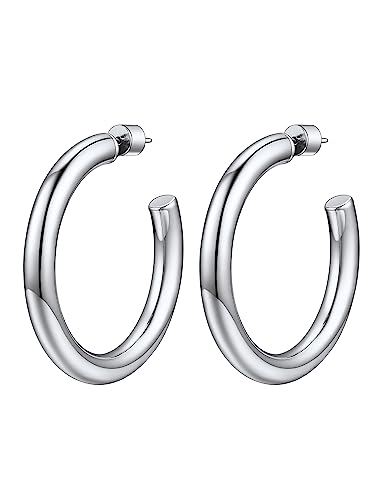 Image of Stainless Steel Chunky Hoop Earrings For Women, Minimalist and Chic, Black /Gold Plated, Round Hoops Earrings Hypoallergenic, Size: 30mm /40mm /60mm /80mm, Come with Box