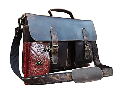 Sac ordinateur 18 pouces cuir marron foncé sacoche bandoulière