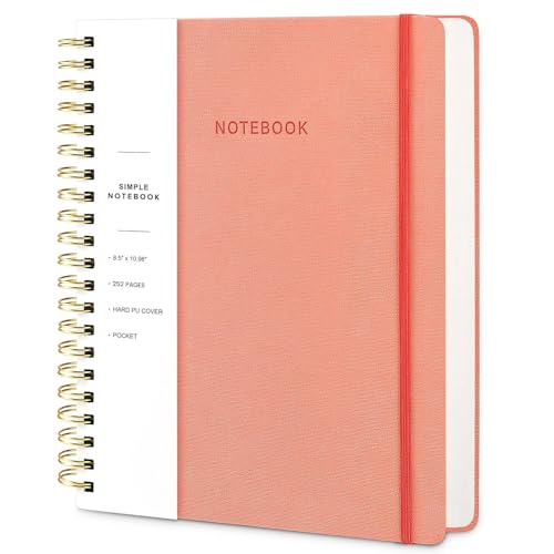 Oneirom Spiral Notebook - 8.5 x 10.98 Inch Large Hard Cover Notebook with Elastic Band & Pocket, 252 Pages, Lay Flat Wirebound Journal for Work, School, Planning & Note Taking Pink 003-Pink-