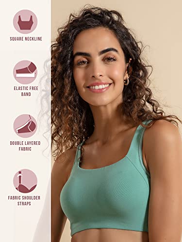 Image of NYKD NYB158 Non Wired & Full Coverage Square Neckline Slip On Bra for Women | Breathable Cotton Stretch Fabric with Disappearing Neckline & Visible Side Shaper Panel | Ideal for Everyday Wear
