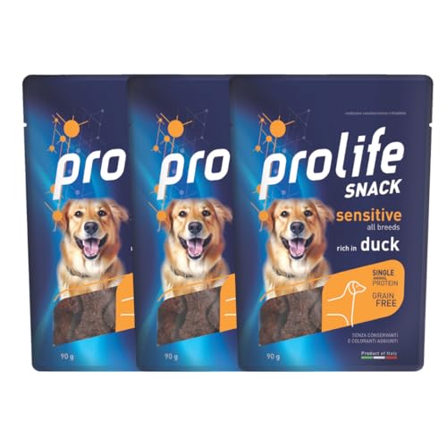 3 Prolife Snack Sensitive Grain Free Anatra - Alimento complementare ricco in Anatra per cani adulti di tutte le taglie - Snack Monoproteico e senza Grano - 90 gr