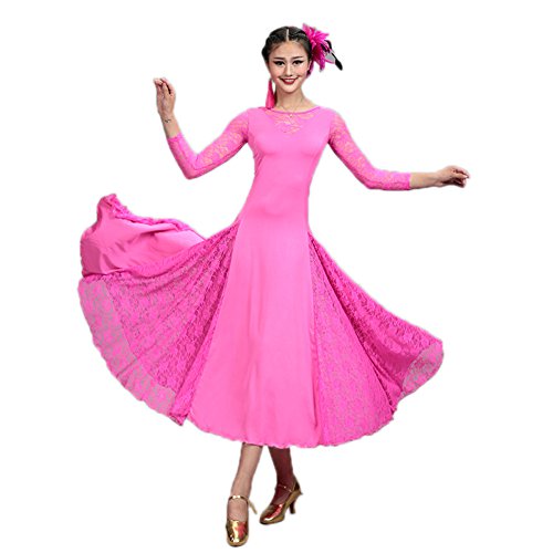 NAKOKOU Modern Dance Costumes Practice Dress Adult Long Sleeve(Rose red,XL)