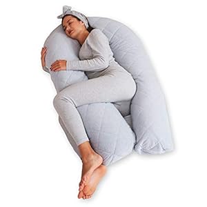 BODY NEST Cooling Pregnancy Pillow. U-Shape Full Body Pillow with Reversible Zippered Jersey Cotton Cover Gray. 2-in-1…