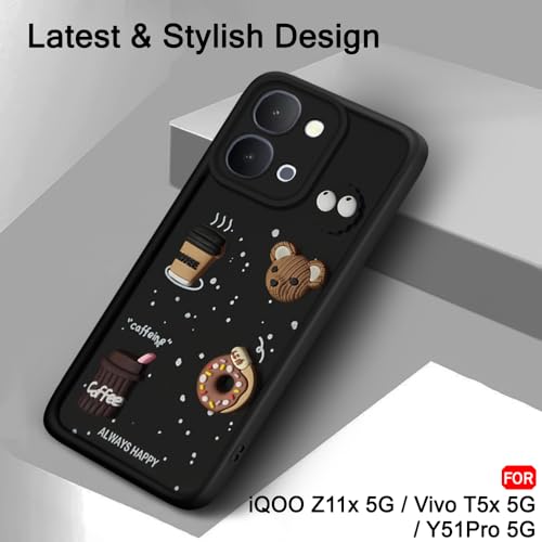 Image of TheGiftKart Back Cover Case for iQOO Z11x 5G / Vivo T5x 5G | Cute Fun Cartoon 3D Bear Coffee Case | Full Camera Protection | ShockProof Back Cover Case for iQOO Z11x 5G / Vivo T5x 5G (Silicone, Black)