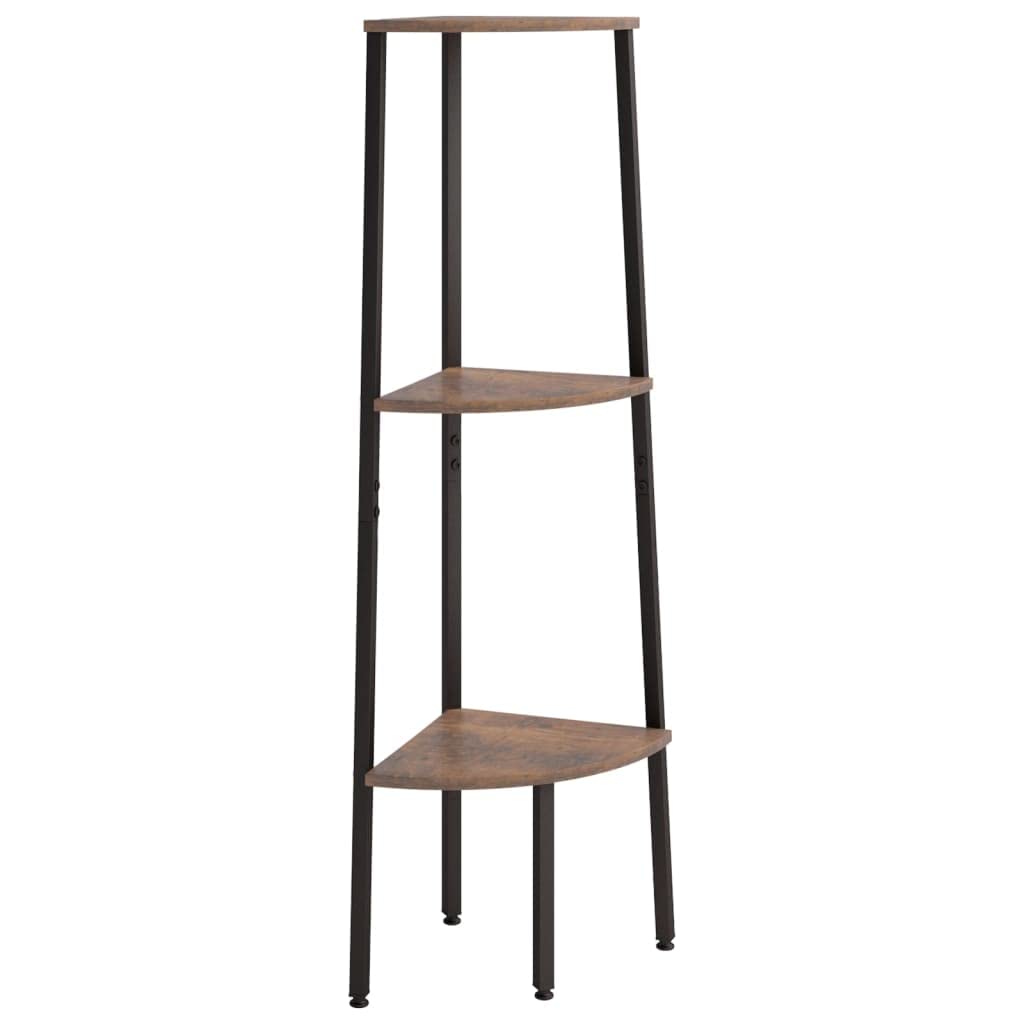 vidaXL 3-Tier Corner Shelf Dark Brown and Black 17.9x12.4x47.2