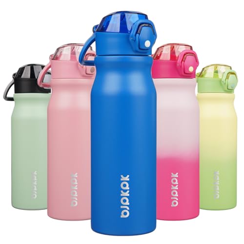 Image of BJPKPK 25 oz Insulated Water Bottle, Straw, Handle, Stainless Steel Flask | Leak Proof Locking Lid, Thermal, Double Wall Vacuum, Keeps Hot /Cold, BPA Free, Dishwasher Safe, Travel & Sports, Blue