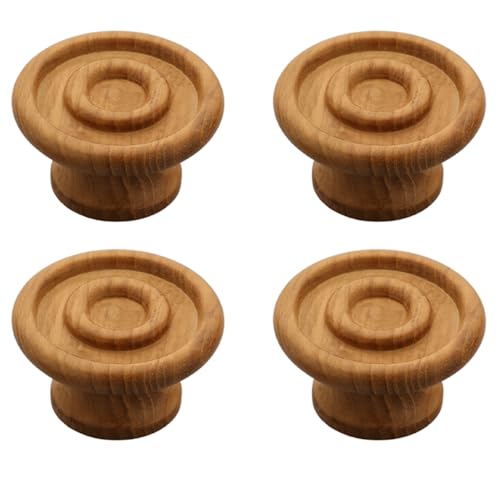 Image of 4 Piece Solid Teak Wood Round Drawer Knob| Natural Finish Wooden Cabinet & Wardrobe Handle | Modern Minimal Furniture Knob for Cupboard, Dresser & Kitchen Drawer -2 Inch-| 3 Years Warranty |