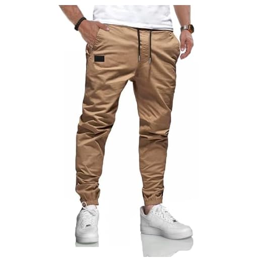 LIUPMWE Hommes Pantalon Chino Cargo Pantalon de Jogging Hommes Coton Casual Sweatpants Hommes Pantalons de Loisirs Taille élastique avec des Poches de Cordon de Serrage,S,Jaune
