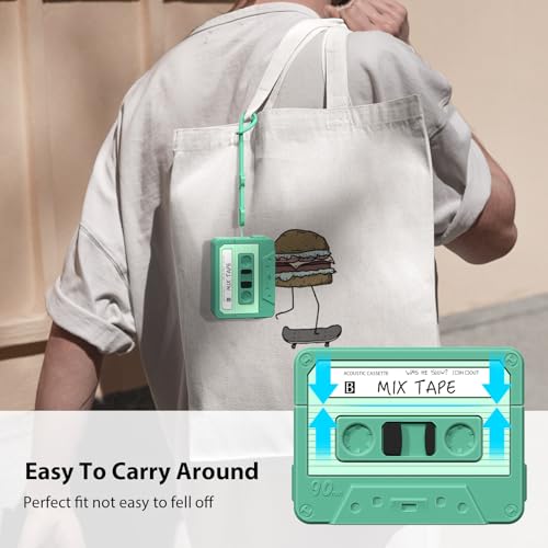 Image of AirPods Pro 3 Case Cover, KOREDA Funny Cassette Tape Design Case for Airpods Pro 3rd Generation 2025, Cute Cartoon Fashion Silicone Protective Case for Women Men (Green)