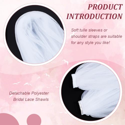 BENECREAT Detachable Tulle Shawl, 90cm/35 White Bridal Lace Sheer Shawl Dress Sheer Capes Cover Up Accessory for Wedding, Costume, Formal Party Prom4