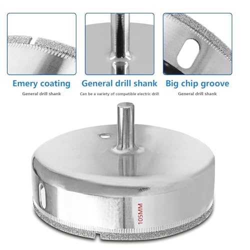 Image of Luomorgo 105mm /4-1 /8 Inch Diamond Hole Saw | 1.1 Inch Cutting Depth, Diamond Drill Bits, For Glass Ceramic Marble Porcelain Tile, For Granite Quartz Gemstone