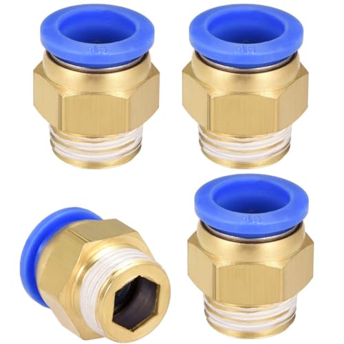 TA-VIGOR Lot de 4 raccords pneumatiques de 16 mm, filetage mâle G1/2, raccord droit à connexion rapide, connecteurs de ligne d'air pour systèmes pneumatiques et compresseurs d'air