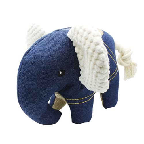 Paulde Hundespielzeug – Robuster Elefant aus Denim und Jutestoff mit Seil & Quietschfunktion