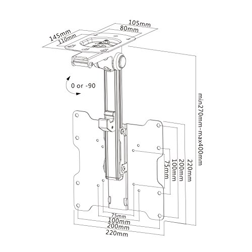 Installerparts Folding Tv Ceiling Mount - For 17 To 37 Inch Flat Screen Display And Monitor Of Up To 44 Pounds, Adjustable Flip Down And Swivel Angle, Vesa 75X75 Mm To 200X200 Mm, Black Tv Mount #TOP4