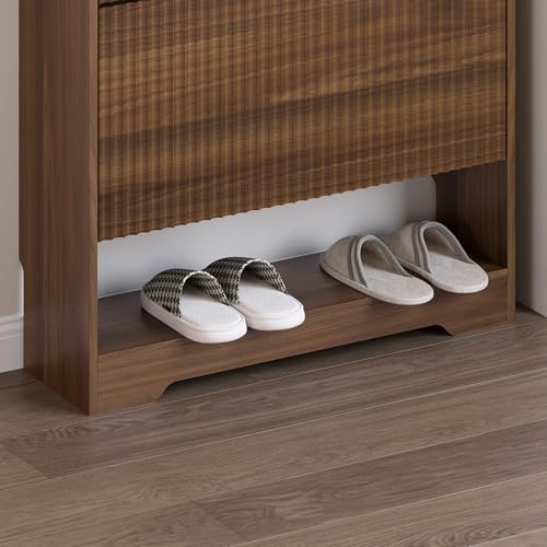 Image of BORNOON Shoe Cabinet with 2 Flip Drawers, Fluted Shoe Storage Cabinet with Adjustable Shelves, Freestanding Rack and Organizer for Entryway, Closet, Hallway