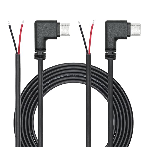 Riertostng 90 Degrés USB C à 2 épingles fils nus fils d'extrémité ouverte 2M / 6FT, USB Type C mâle plug pigtail câble d'alimentation 22AWG 5V / 3A,...
