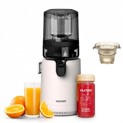 Image of Hurom E50ST Cold Press Juicer for Home, Premium Slow Juicer with Sorbet Strainer, All-in-1 Juicer for Fruits, Vegetables, Nut Milk & Ice cream, World's No. 1 Slow Juicer Brand since 1974 (White)