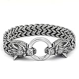 GuoShuang Nordic Viking Stainless Steel Wolf Bracelet Mesh Chain Gold Wolf Punk Bracelets Biker Jewelry (7.4)