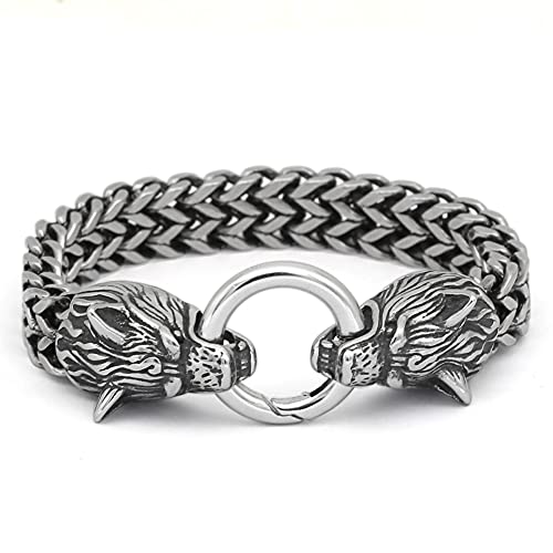 GuoShuang Nordic Viking Stainless Steel Wolf Bracelet Mesh Chain Gold Wolf Punk Bracelets Biker Jewelry (9)