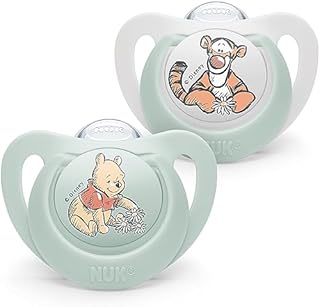 NUK Star smoczek dziecięcy, 6-18 miesięcy, uspokaja 99% niemowląt, silikonowy smoczek bez BPA, Kubuś Puchatek, z etui, 2 sztuki