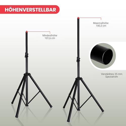 Pyle Lautsprecherständer, Speaker Stand – Boxenstativ Höhenverstellbar, Stabiler Boxen Ständer als Dreibein Stative, Tripod Stativ für Surround Lautsprecher, Bühnen Speaker & Studio Monitor Ständer