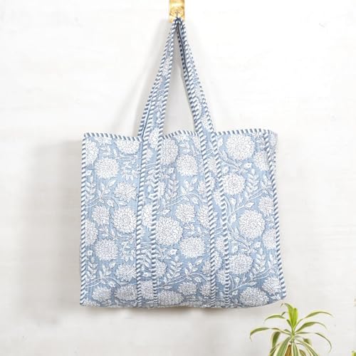 Bolso Tote acolchado de algodón con estampado floral gris miniatura 2