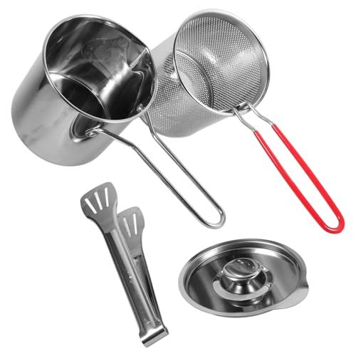 HAKIDZEL 1 Set Stainless Steel Deep Fryer Pot with Basket Easy Clean Frying Pot for Home and Restaurant Cooking Skid Design Lightweight and