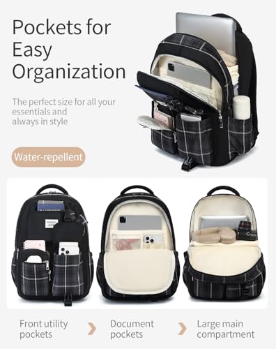 Image of Black Backpack 3 packs for Girls, Cute Teenage Bookbag with Lunch Box for Women Middle School Highschool College Student Mochila Universitaria para Mujer