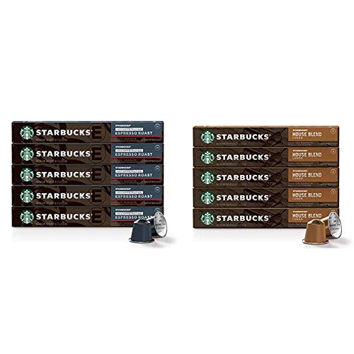 Starbucks by Nespresso, Decaf Espresso Dark Roast (50-count single serve capsules) & House Blend (50-count single serve capsules, compatible with Nespresso Original Line System)