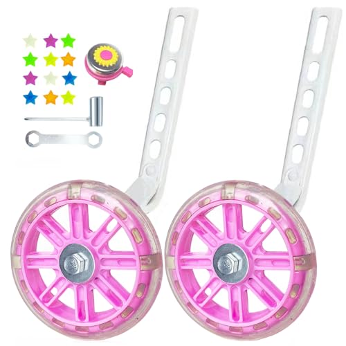 DDJKCZ Training Wheels Flash Mute Wheel Bicycle Compatible for Bikes of 12 14 16 18 20 Inch (light-PINK)