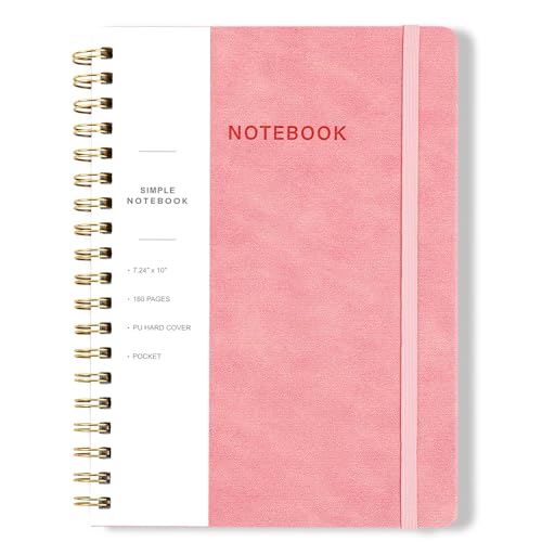 Image of Spiral Notebook - 7.24 inch x 10 inch College Ruled Journal with Inner Pockets and 180 Pages, PU Leather Cover Business Journal, Twin-Wire Binding Notebook Perfect for Office & Home School Supplies Pink