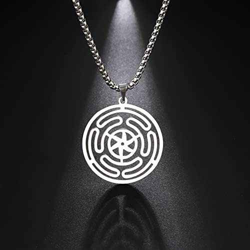 VASSAGO Wheel of Hecate Necklace Stainless Steel Triple Moon Goddess Hekate Strophalos Pendant Pagan Wicca Amulet Jewelry for Women Men4