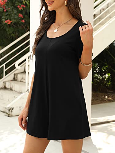 Btaiuo Womens Summer Fashion Crewneck Short Sleeve Shorts Romper Loose Casual Jumpsuit With Pockets Small Black #TOP4