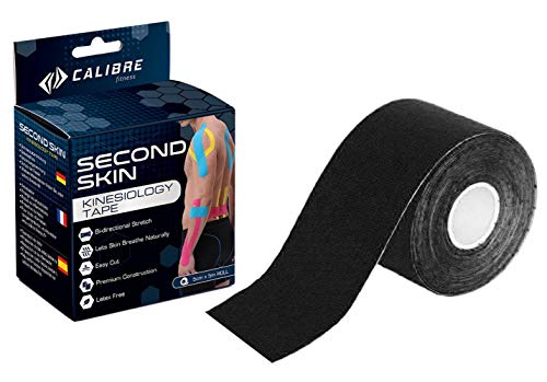 Calibre Fitness Second Skin Nastro kinesiologico  Sostegno articolazioni con capacità di Resistenza sviluppato scientificamente  Aumento della Forza  Garantito dal Produttore (Nero)