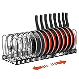 Housolution Pot and Pan Organizer Rack for Cabinet, Expandable Pot Lid Organizer Holder with 14 Adjustable Dividers, Fully Expanded Size 22.83' W x 7.09' D x 7.09' H, Black